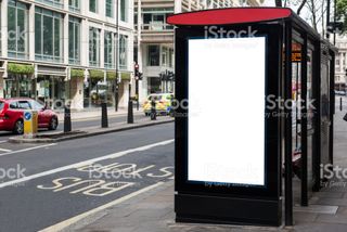Blank ad poster on bus stop