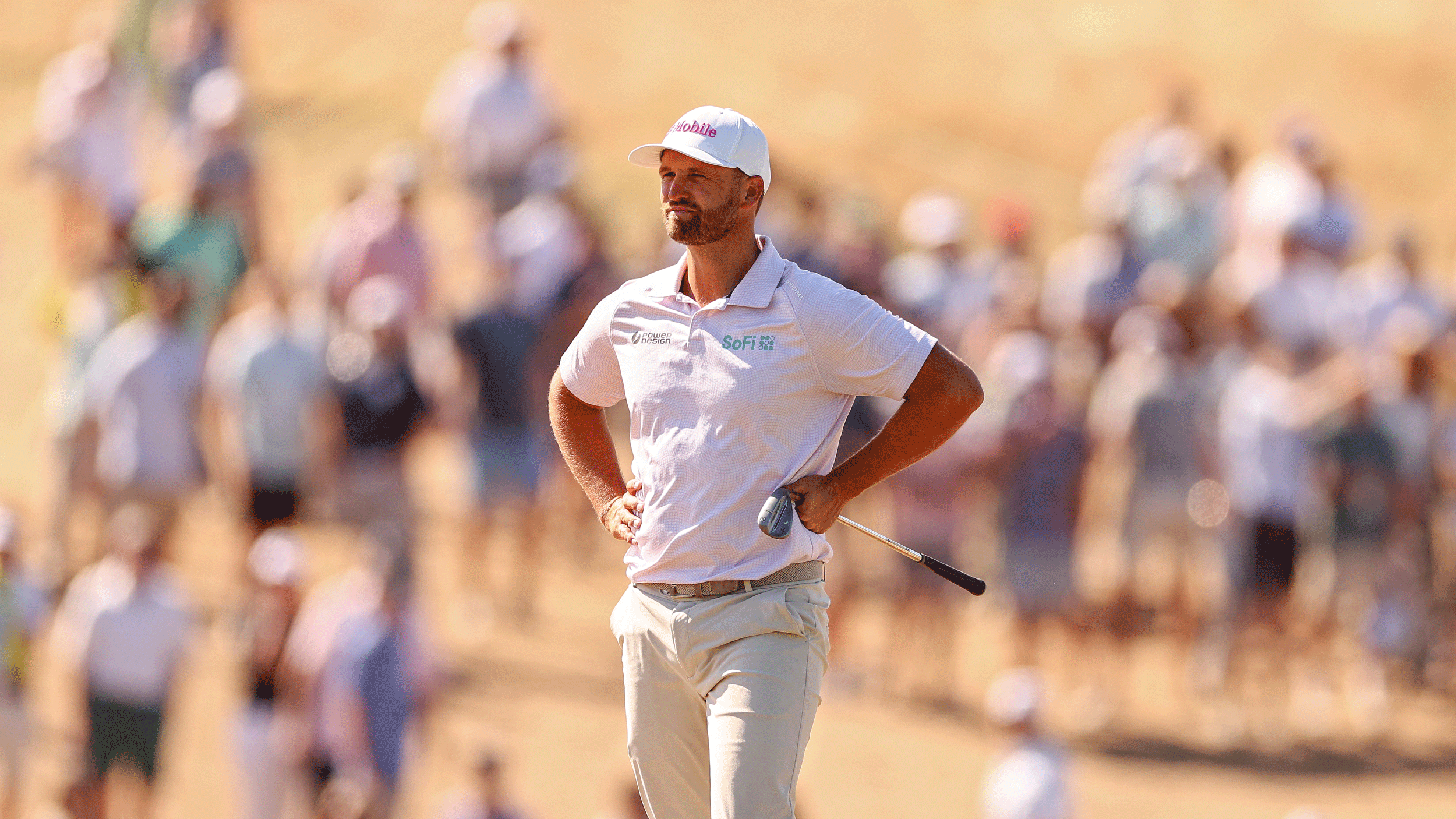 Wyndham Clark stands with his hands on his hips during the final round of the 2026 US Open at Shinnecock Hills