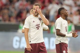 Harry Kane of FC Bayern München looks dejected after the DFL Supercup 2023 match between FC Bayern München and RB Leipzig at Allianz Arena on August 12, 2023 in Munich, Germany. (Photo by Marcel Engelbrecht - firo sportphoto/Getty Images)