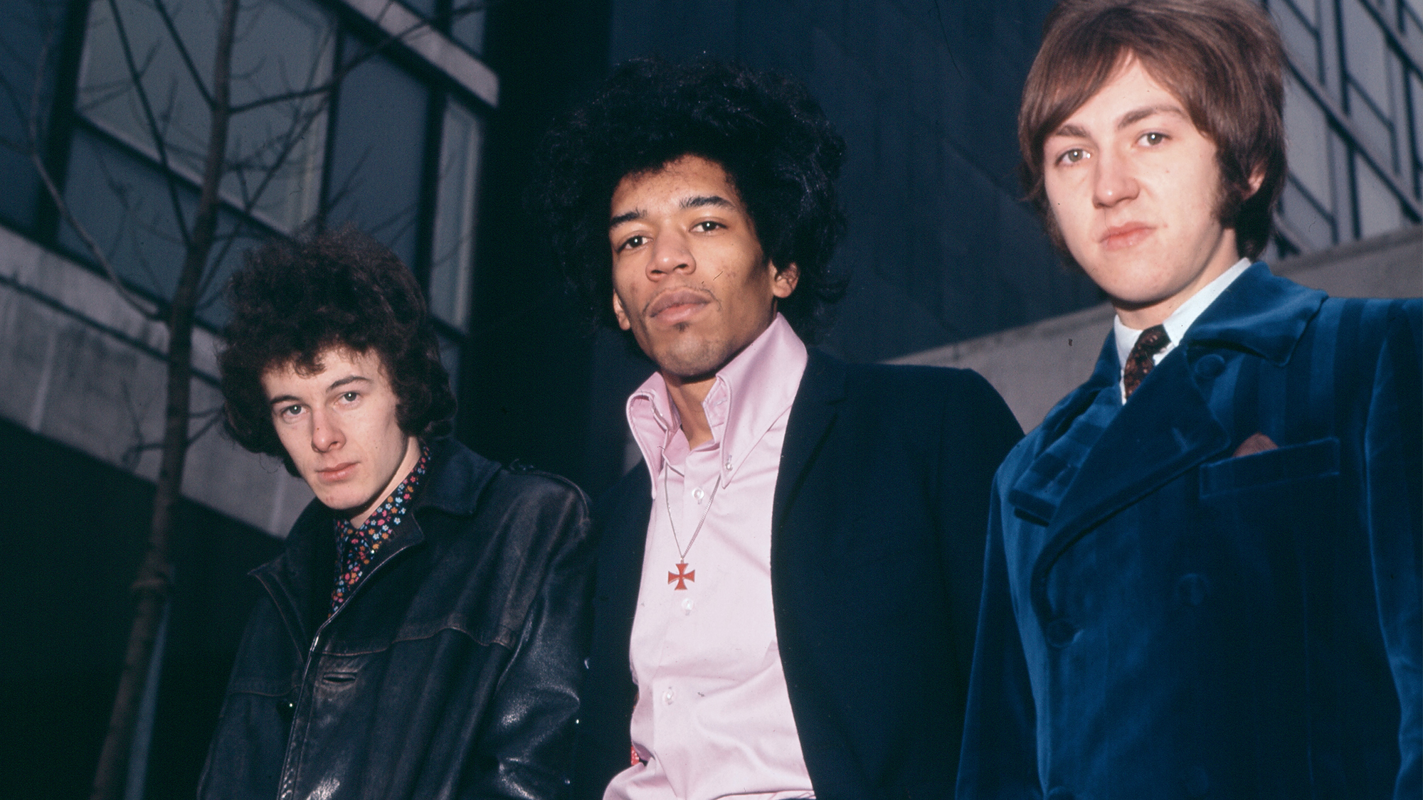 Group portrait of the Jimi Hendrix Experience, London, late 1966; L-R Noel Redding, Jimi Hendrix, Mitch Mitchell.