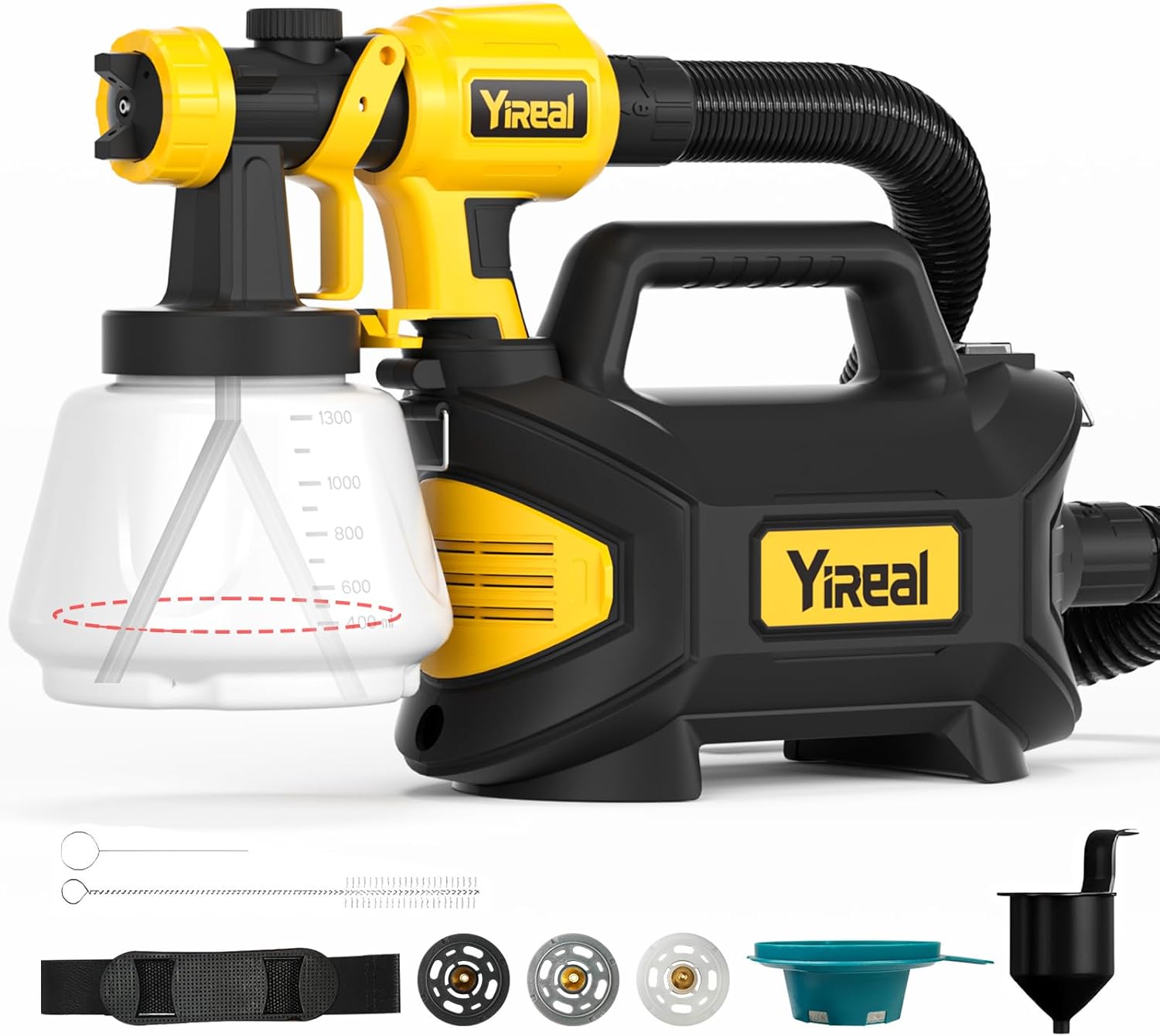 Yireal Fence Paint Sprayer 800w,electric Spray Paint Gun With 1300ml Container 3 Meters Cable 1.8m Hose,hvlp Spray Gun With 3 Nozzles 3 Spray Modes for Walls Ceilings Sheds Furniture House Painting