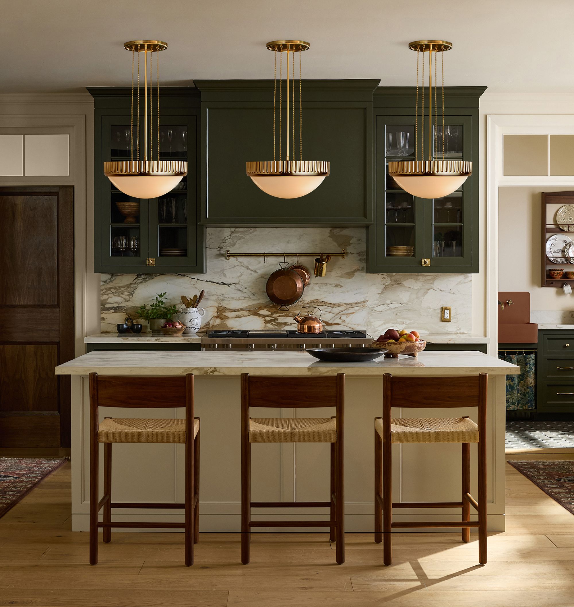 kitchen with vintage inspired lights