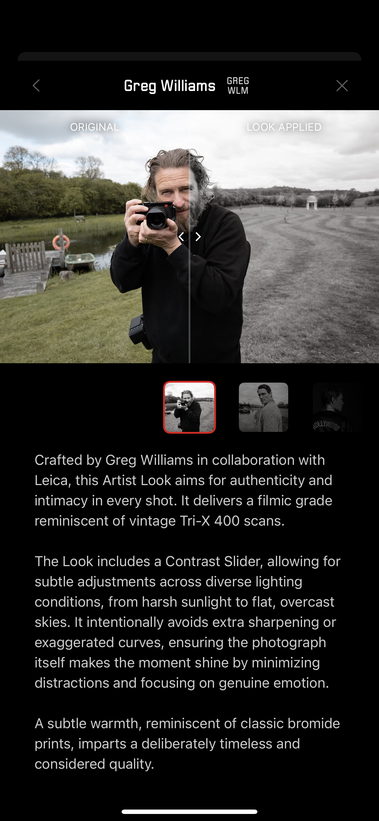 Screenshots from the Leica Lux iPhone app