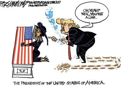 Political cartoon U.S. Trump tweets widow fallen soldier