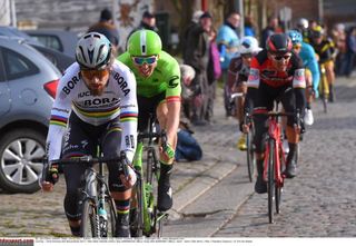 Peter Sagan (Bora-Hansgrohe) leads Vanmarcke and Van Avermaet