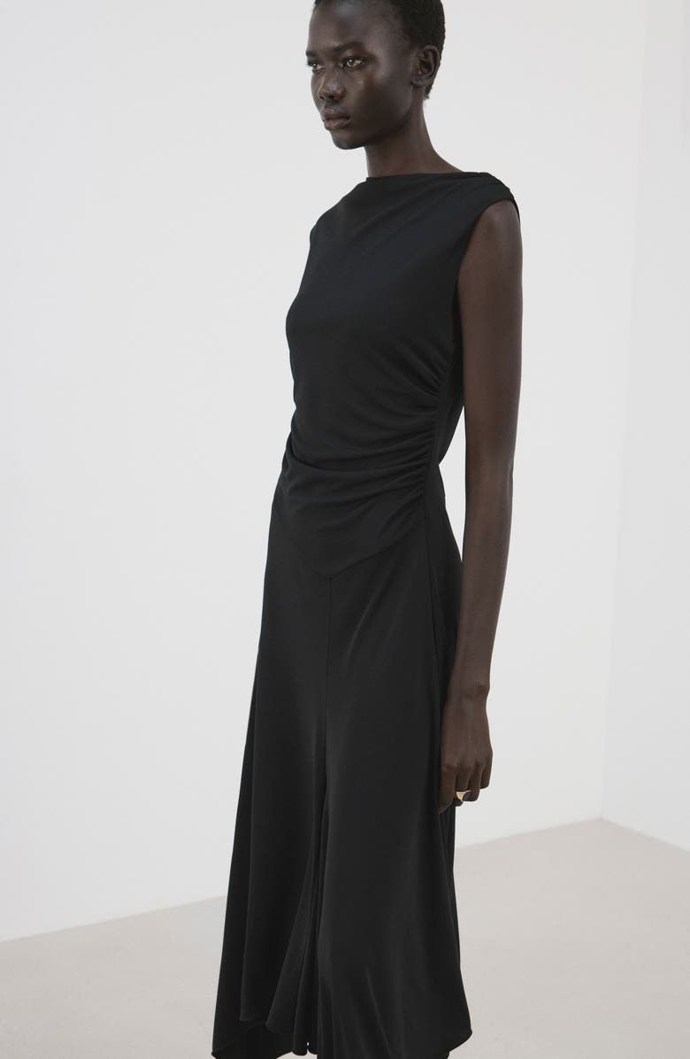 Sandy Asymmetric Hem Ruched Maxi Dress