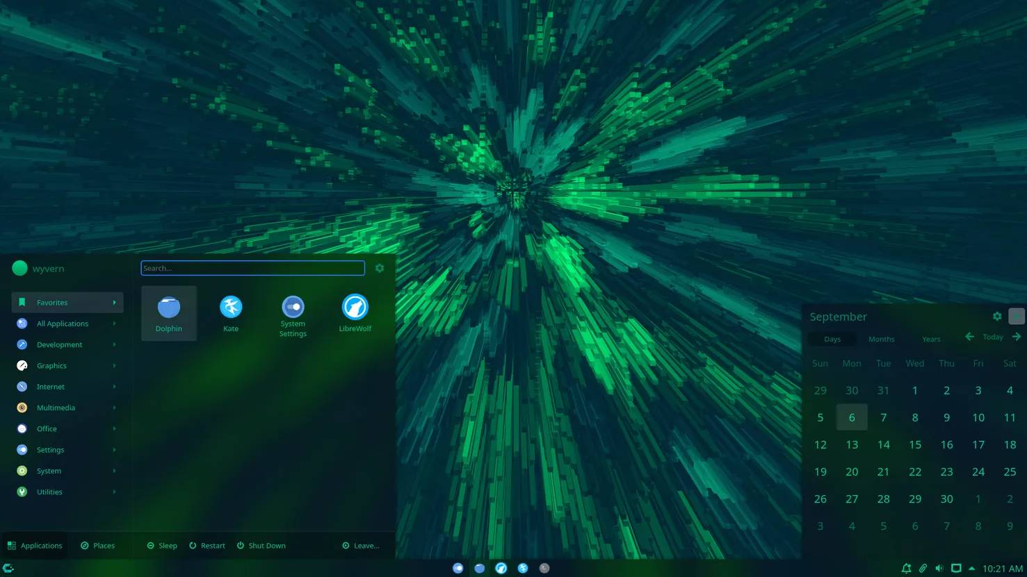 A CachyOS Linux desktop with menu and calendar open.