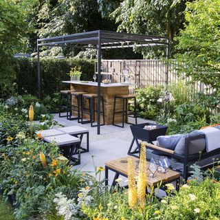 garden bar with outdoor cocktail bar and sofa