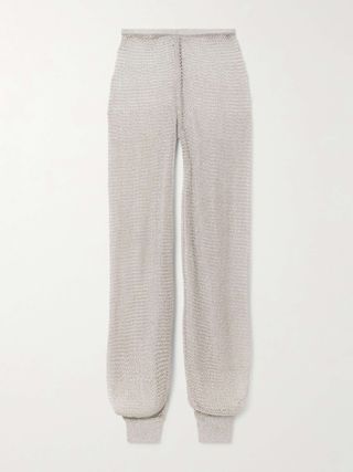 Metallic Open-Knit Wide-Leg Pants