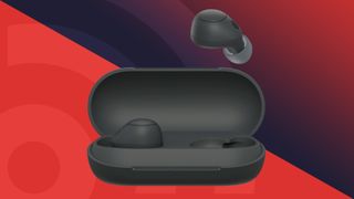 Sony WF-C700N earbuds on a colorful background with the TechRadar logo