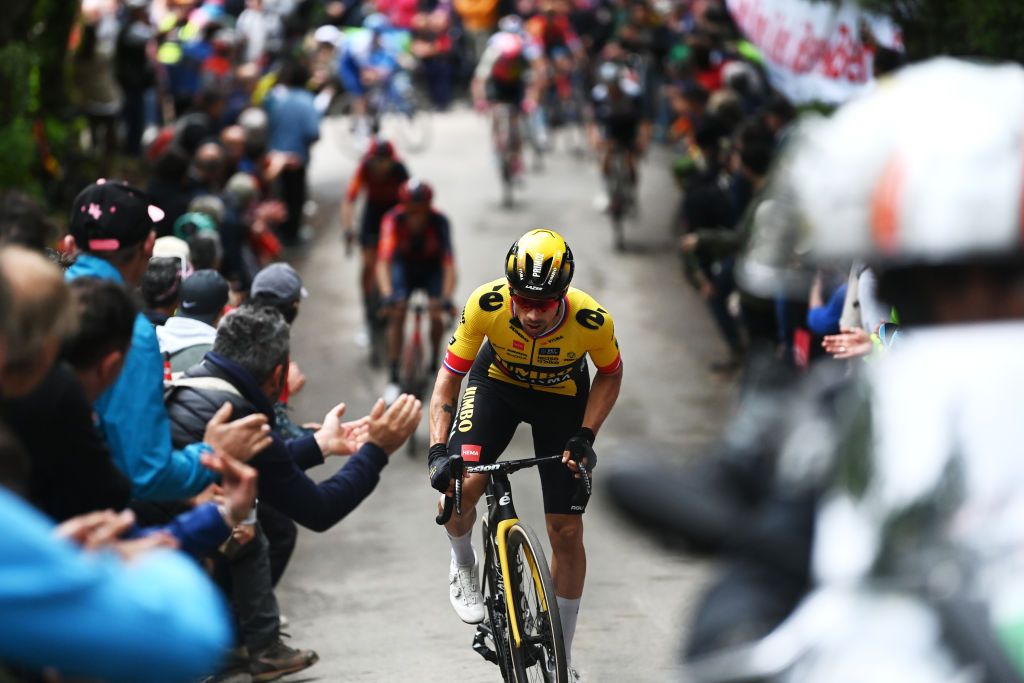 FOSSOMBRONE ITALY MAY 13 Primo Rogli of Slovenia and Team JumboVisma competes during the 106th Giro dItalia 2023 Stage 8 a 207km stage from Terni to Fossombrone UCIWT on May 13 2023 in Fossombrone Italy Photo by Tim de WaeleGetty Images