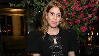 Princess Beatrice wears a glittery rebecca vallance dress at a dinner