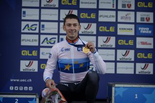 Lars van der Haar with the gold medal at the 2021 European Cyclocross Championships