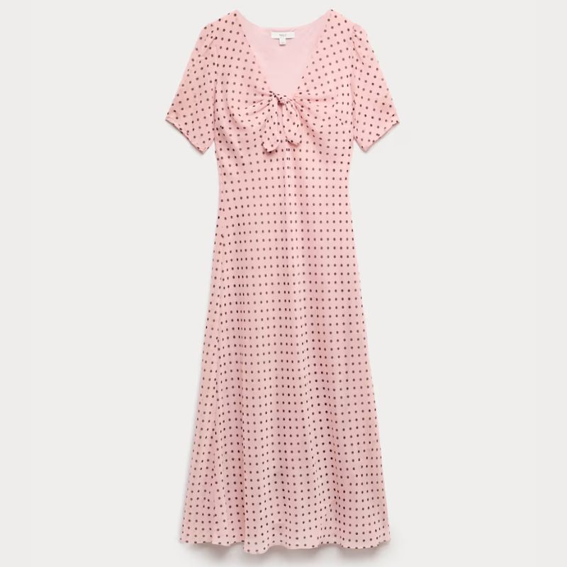 M&amp;amp;S, pink polka dot midi dress
