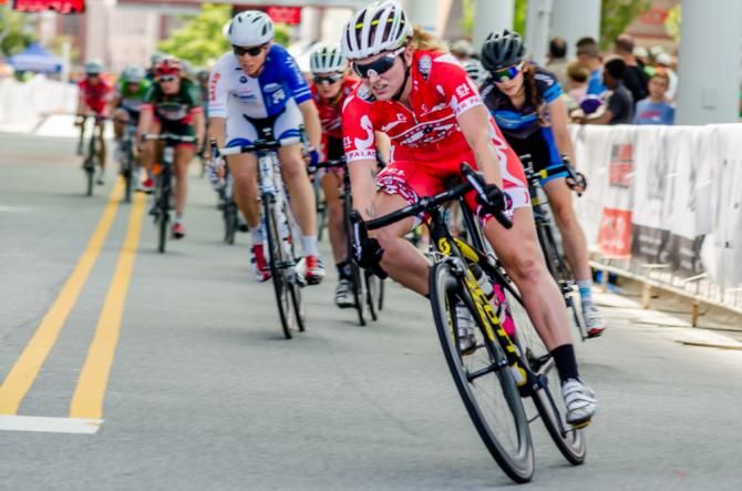 Pepper Palace rider Julie Kuliecza leads the pack through turn one early in the race.