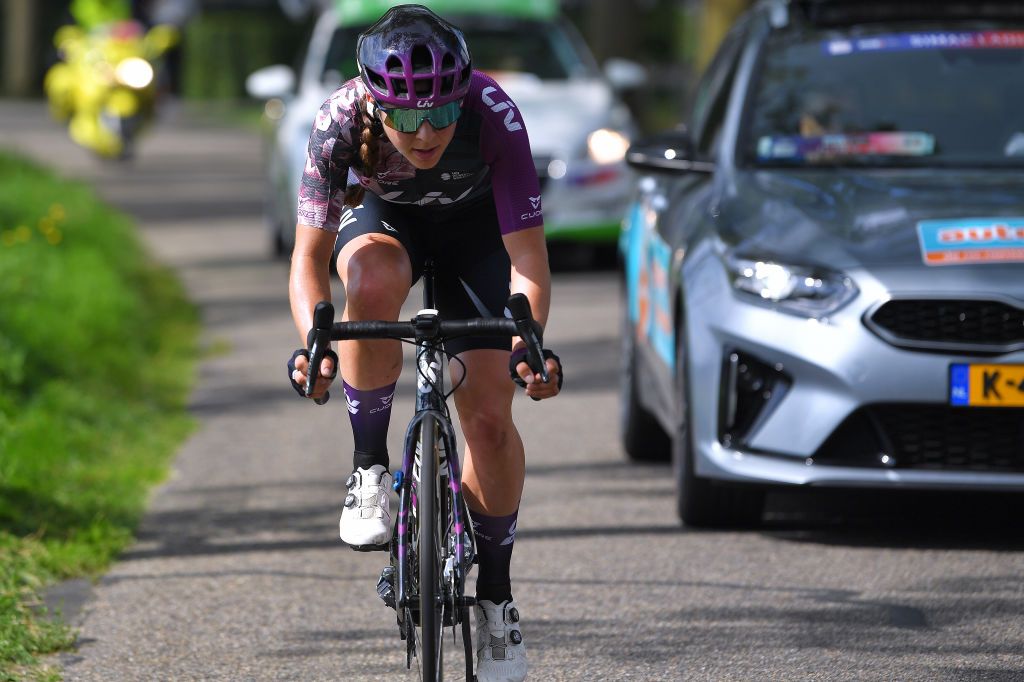 HARDENBERG NETHERLANDS AUGUST 25 Alison Jackson of Canada and Team Liv Racing in the Breakaway during the 23rd Simac Ladies Tour 2021 Stage 1 a 1344km stage from Zwolle to Hardenberg SLT2021 UCIWWT on August 25 2021 in Hardenberg Netherlands Photo by Luc ClaessenGetty Images