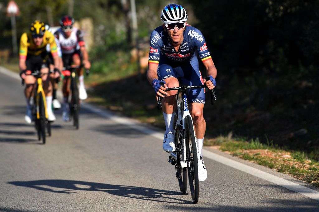 LOULE PORTUGAL FEBRUARY 20 Dries De Bondt of Belgium and Team AlpecinFenix attacks in the breakaway during the 48th Volta Ao Algarve 2022 Stage 5 a 173km stage from Lagoa to MalhoLoul 514m VAlgarve2022 on February 20 2022 in Loule Portugal Photo by Luc ClaessenGetty Images