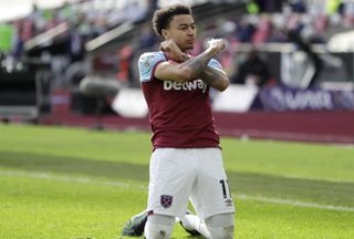 West Ham United's Jesse Lingard celebrates scoring their second goal of the game during the Premier League match at the London Stadium, London. Picture date: Sunday February 21, 2021.