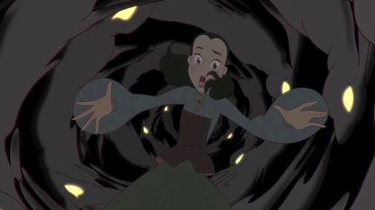 Bye Sweet Carole screenshot of Lana falling into a shadowy chasm