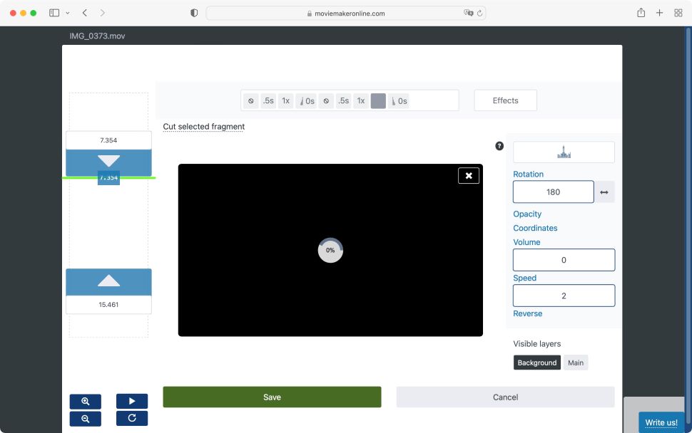 Cuplikan layar masalah pratinjau di editor video Movie Maker Online