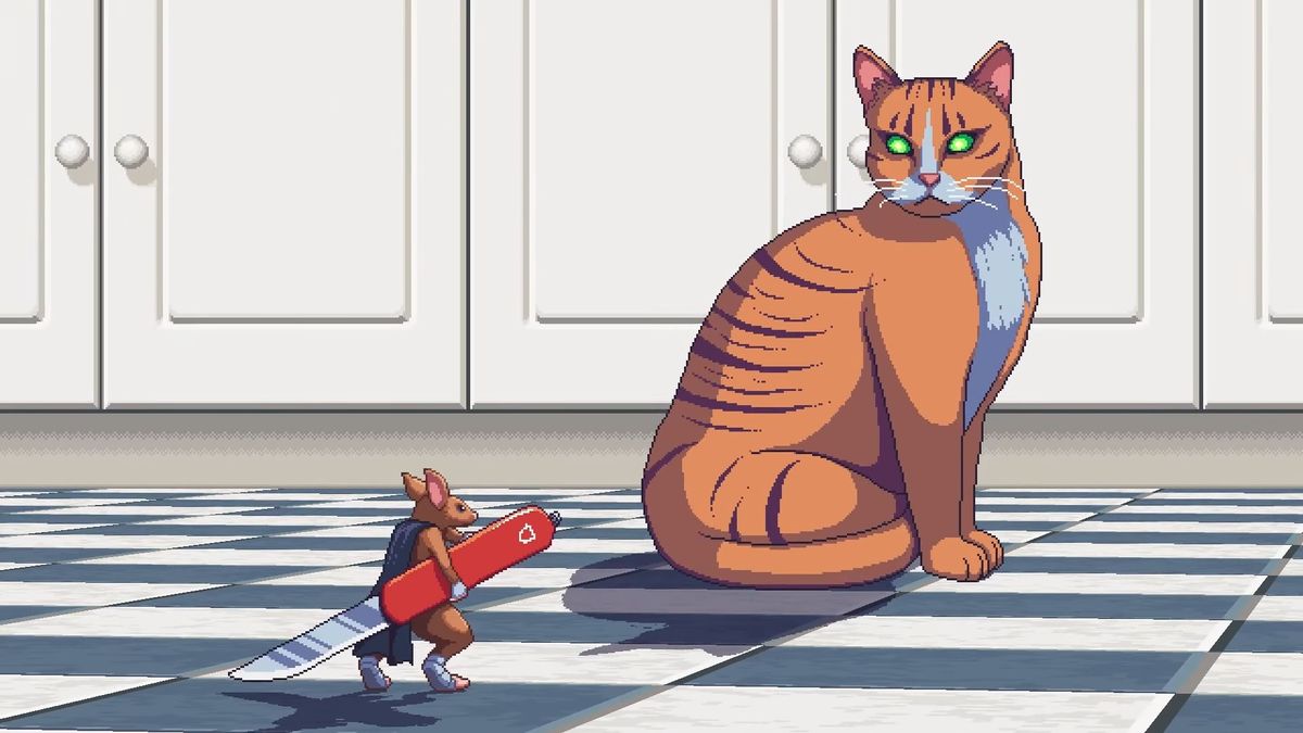 I'm immediately in love with this turn-based RPG where a pocket knife-wielding mouse fights cats