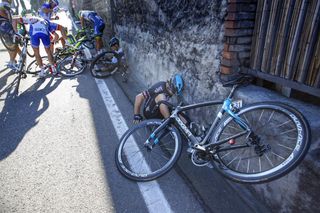 Geraint Thomas after a crash in the 2016 Milan-San Remo