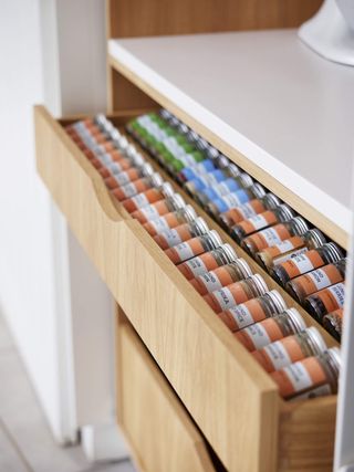 spices in a wooden drawer
