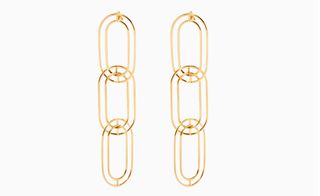 Twin thin bands of yellow gold form each free-moving link earring
