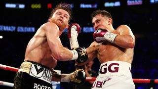Gennady Golovkin punches Canelo Alvarez during their WBC/WBA middleweight title fight at T-Mobile Arena on September 15, 2018 in Las Vegas, Nevada