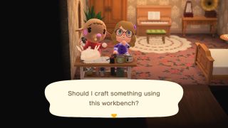 Animal Crossing: New Horizons crafting with a villager
