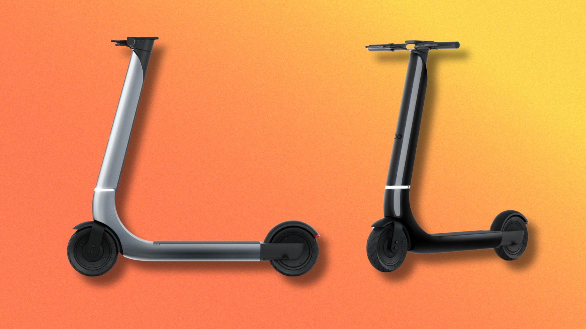 The Bo M scooter on an orange background in silver and black