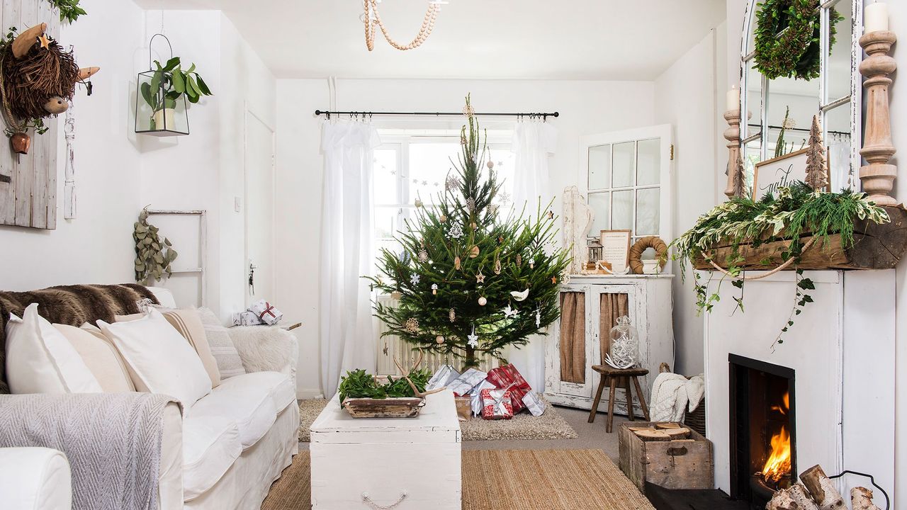 living room with faux plants 