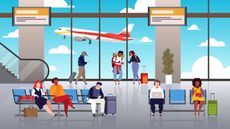 depiction of people in an airport terminal