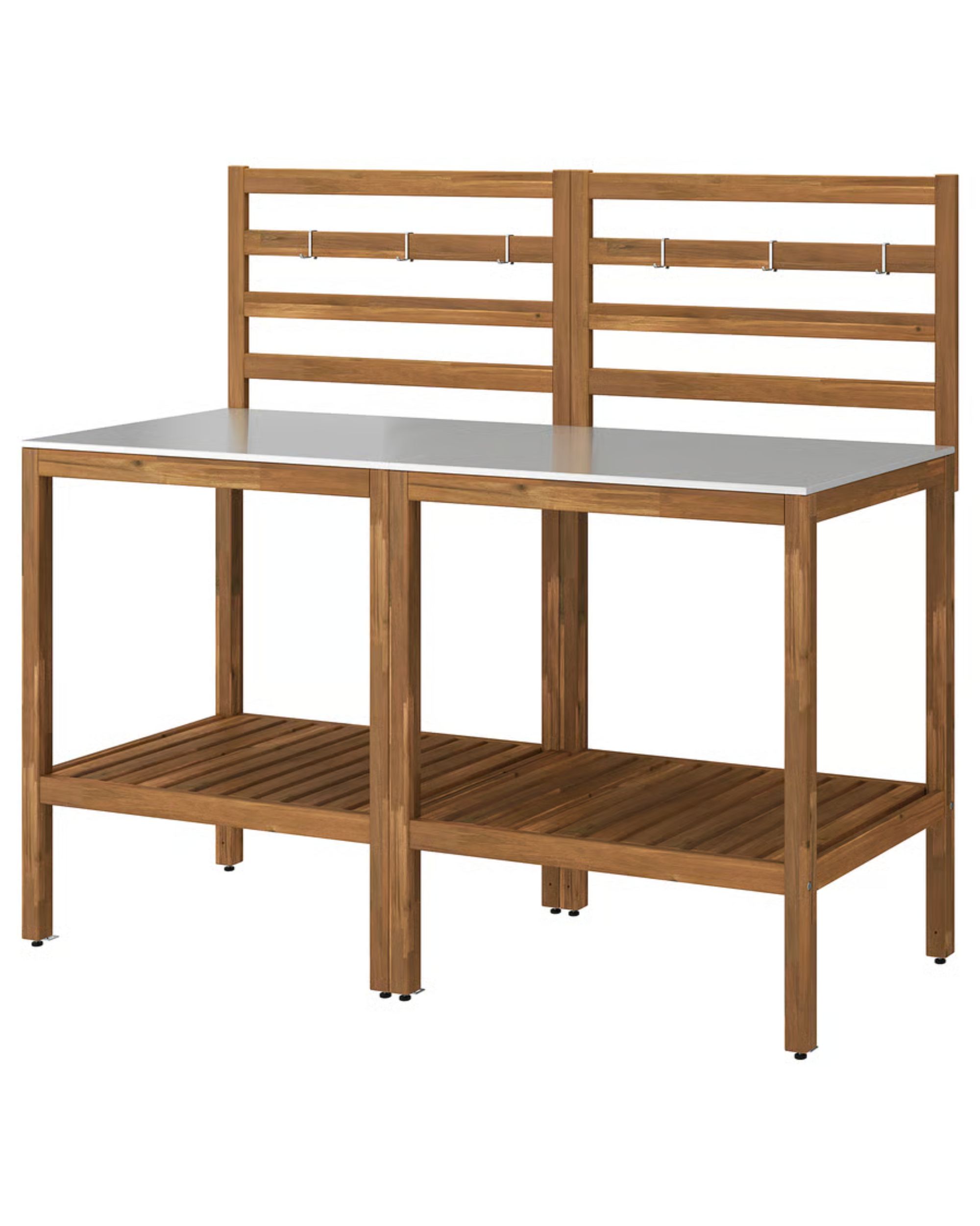 Wood and stainless steel outdoor kitchen unit.