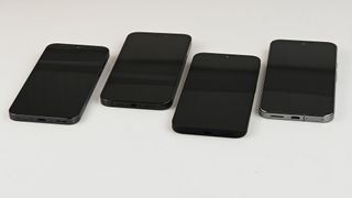 A Google Pixel 9 Pro XL, Oppo Find X8, Apple iPhone 14 Pro Max, and Nothing Phone 2a next to each other with nearly identical designs