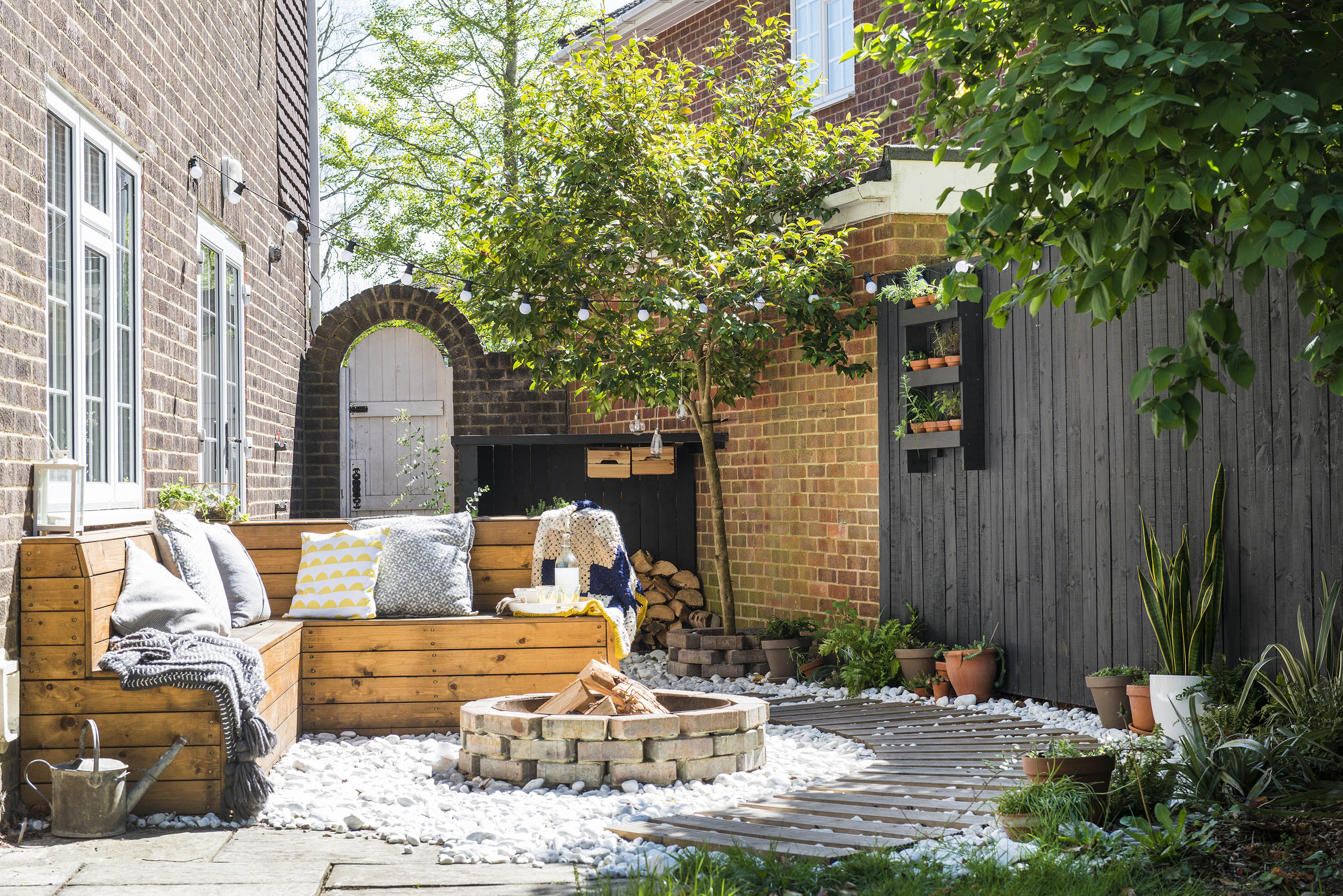 fire pit in side garden