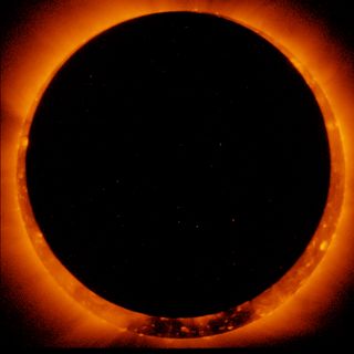 A spacecraft's view of an annular solar eclipse in 2012.