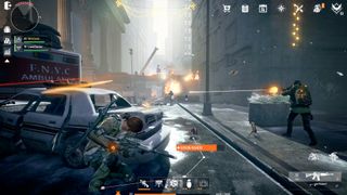 A Division agent takes cover behind a car