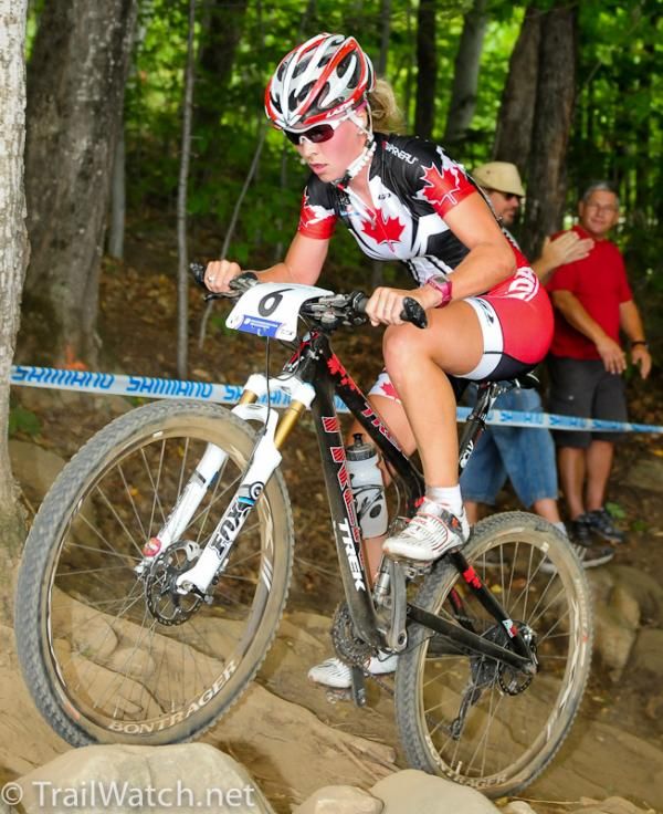 Emily Batty (Canada) on a rocky climb.