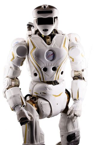 A view of NASA's humanoid Valkyrie robot from the front.