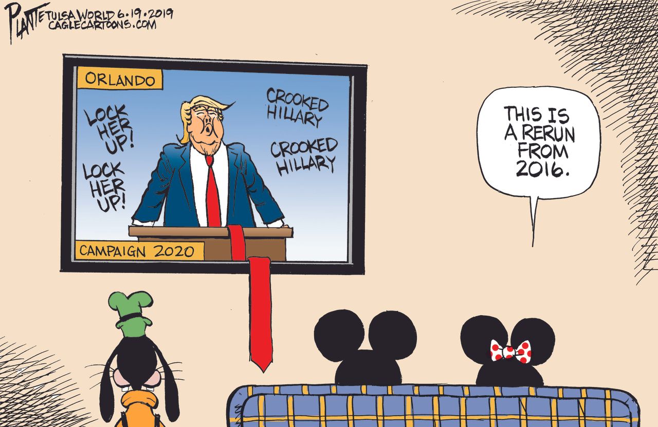 Political Cartoon U.S. Trump Campaign Kickoff Hillary Disney World