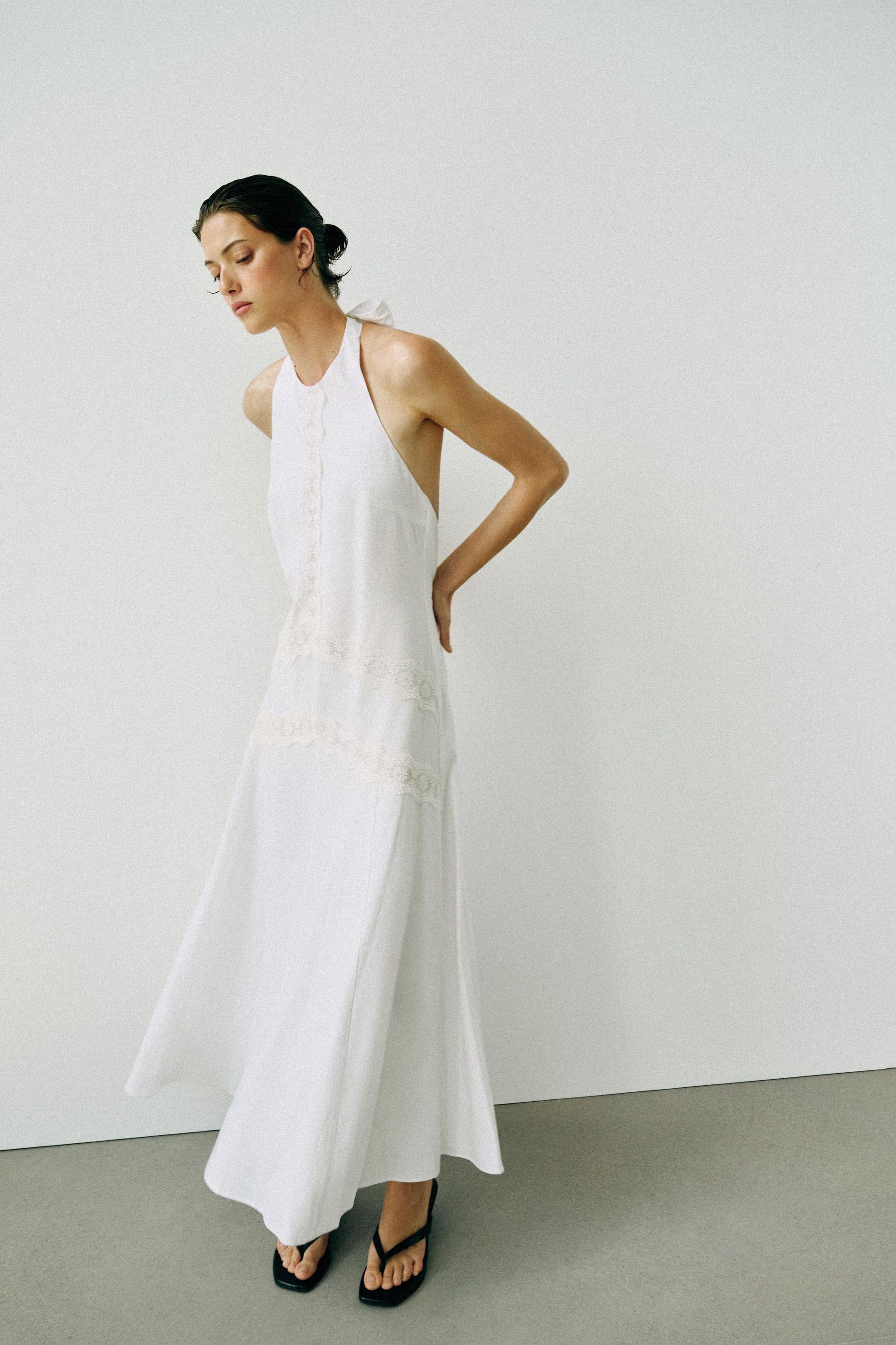 Combined Linen Blend Midi Dress