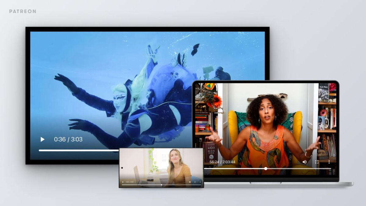 Screenshot of Patreon Video on mobile, tablet, and laptop