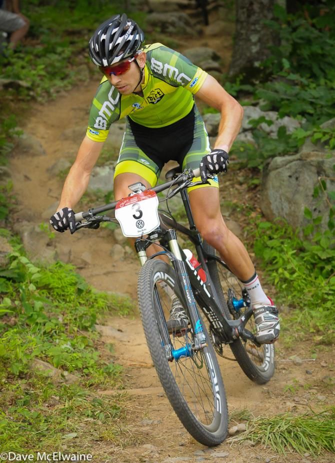 Kerry Werner (BMC) exiting the woods on lap two