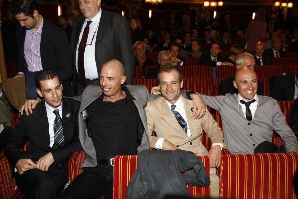 Vincenzo Nibali, Alessandro Ballan, Michele Scarponi and Stefano Garzelli at the Giro route presentation in Turin.