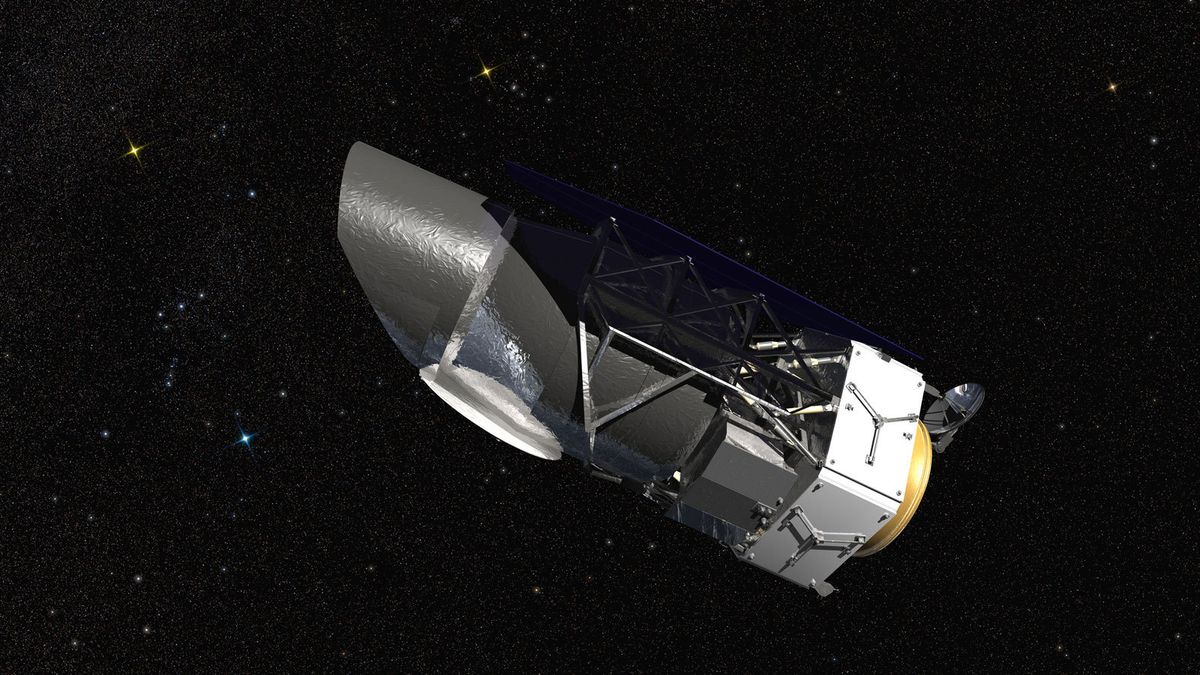 An artist&#039;s conception of the Wide-Field Infrared Survey Telescope (WFIRST).