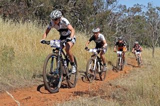 Early on in the elite women's race, Jenny Fay leads Jodie Willett, Jenni King and Rosie Barnes