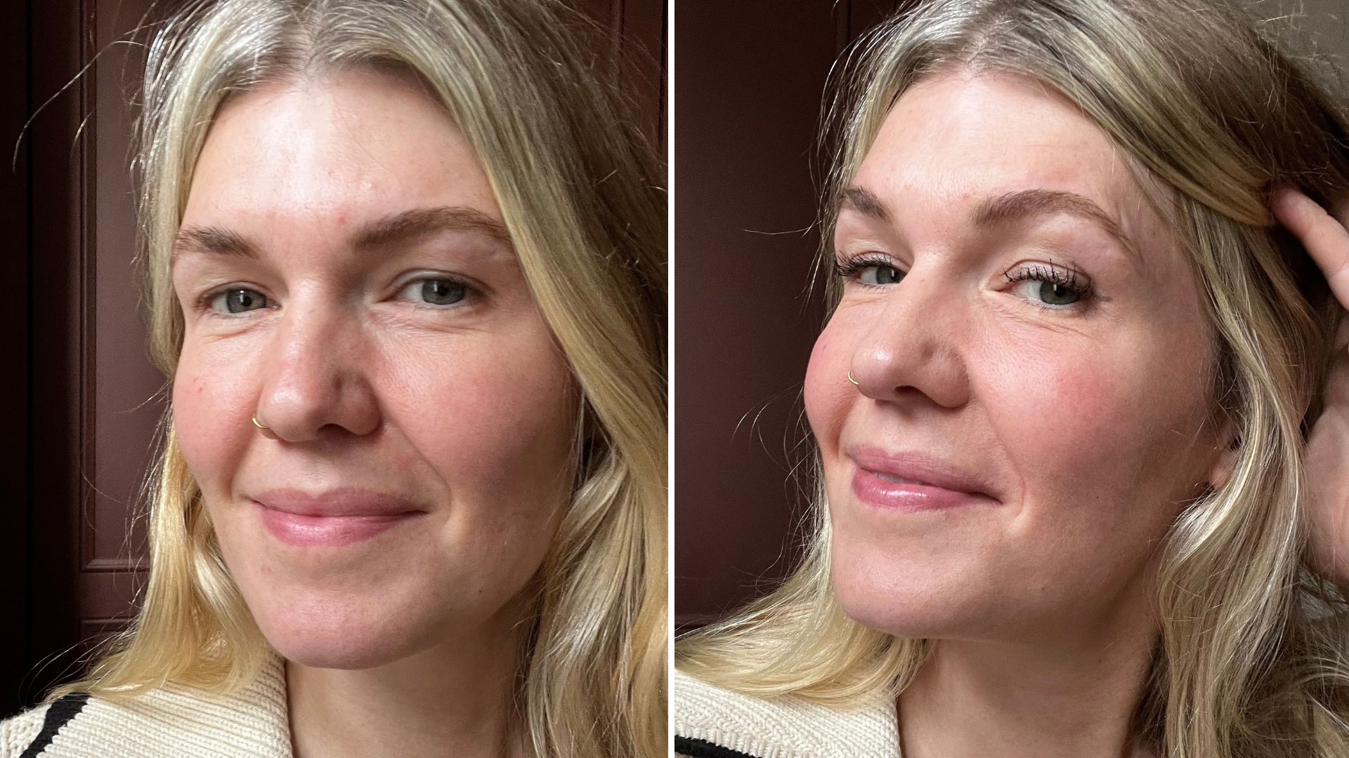 beauty editor fiona mckim pictured wearing Sarah cream mascara, eyeliner and concealer