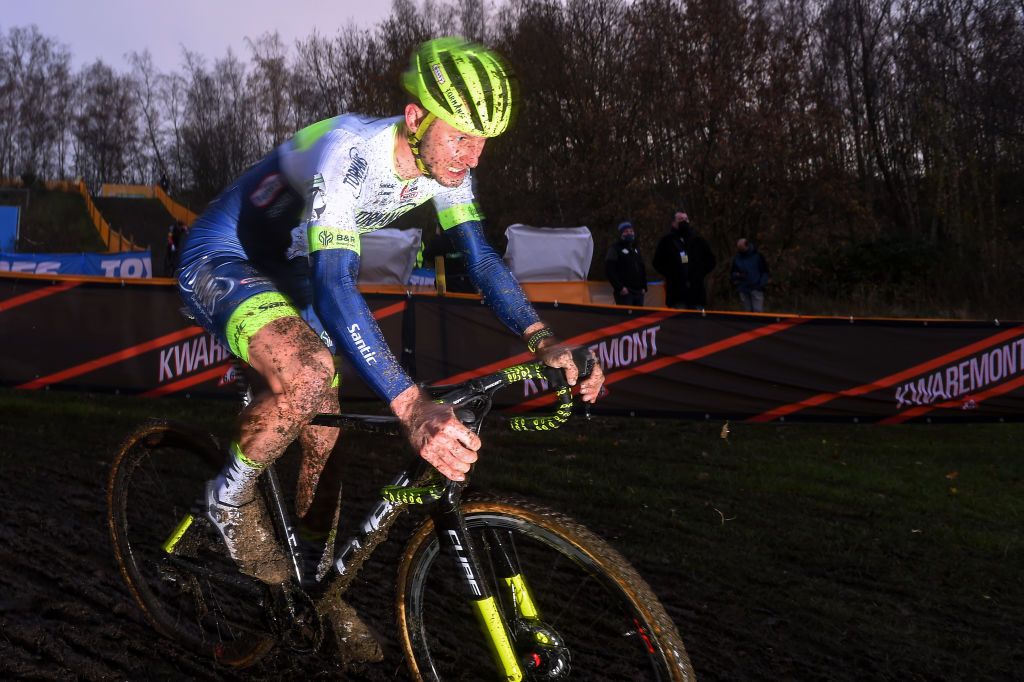 BOOM BELGIUM DECEMBER 06 Corne Van Kessel of The Netherlands and Tormans Cyclo Cross Team during the 6th Superprestige Cyclocross Boom 2020 Men Elite De Schorre Boom Superprestige2021 SPBoom SuperprestigeCX on December 06 2020 in Boom Belgium Photo by Luc ClaessenGetty Images