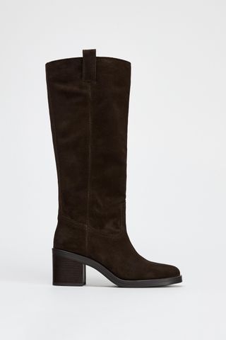 Heeled Suede Knee High Boots